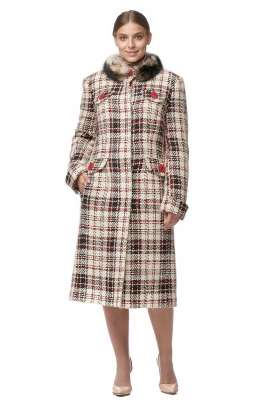Женское пальто из текстиля с воротником, отделка хорек