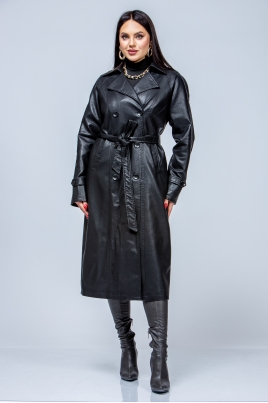 Женское кожаное пальто из эко-кожи с воротником